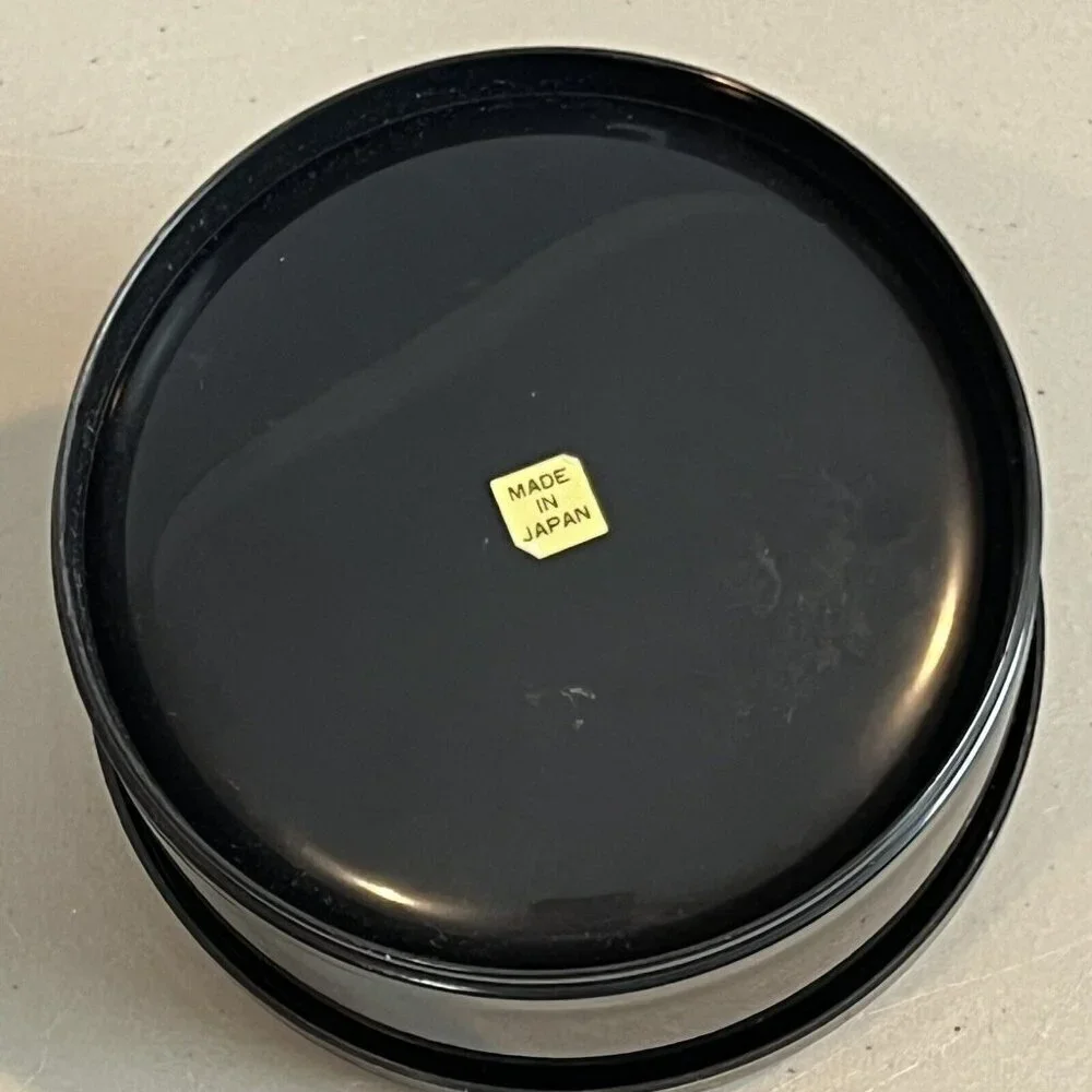 Vintage Japanese Round Trinket Powder Box Black Heron Birds
